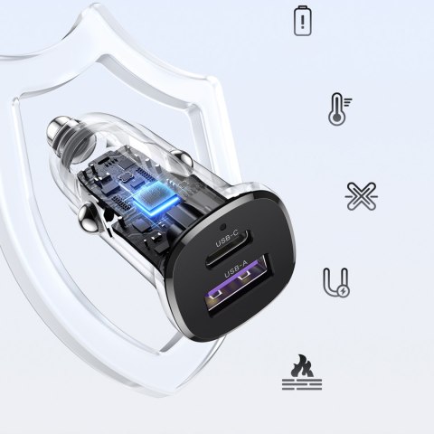 Ładowarka samochodowa USB-C USB-A 30W - czarna