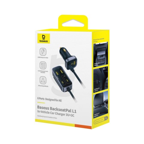 Ładowarka samochodowa z przedłużaczem USB-A USB-C 110W 1.5 m - czarna