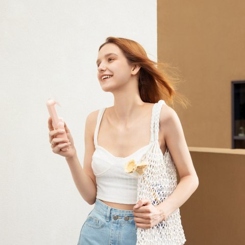 Mini wentylator wiatrak przenośny z funkcją powerbanka latarką USB-A USB-C 2000mAh - różowy