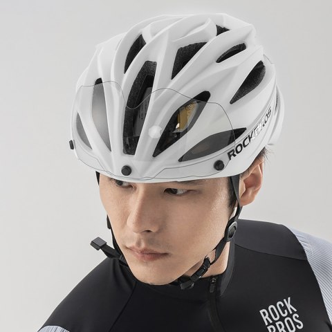 Kask rowerowy z szybką odpinanymi okularami z filtrem UV unisex - biały mat