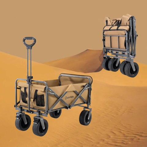 Wózek turystyczny składany ogrodowy do transportu duże koła z blokadą - brązowy