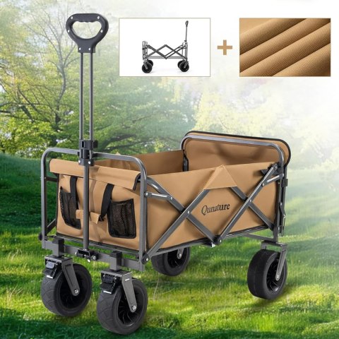 Wózek turystyczny składany ogrodowy do transportu duże koła z blokadą - brązowy