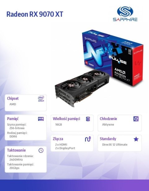 Karta graficzna Radeon RX 9070 XT PULSE 16GB GDDR6 256bit 2DP/2HDMI