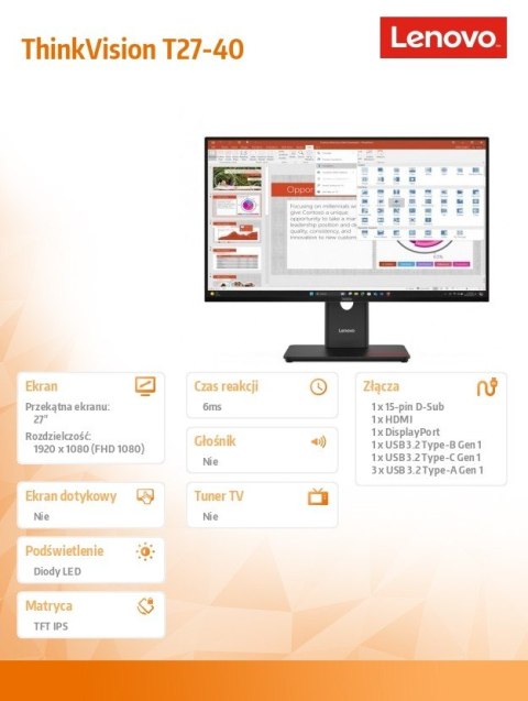 Monitor ThinkVision T27-40 27 cali 64A5MAT6EU
