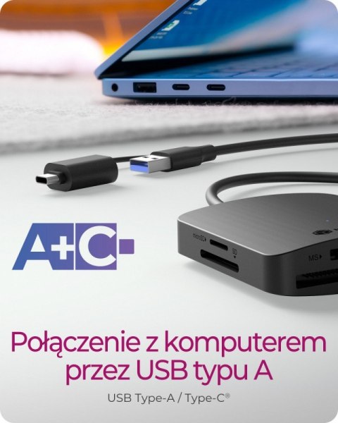 Czytnik Kart CF,TF,SD,microSD, Type-C+A, IB-CR302-CU3