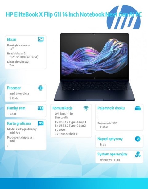 Laptop EliteBook X Flip G1i U5 228V/512GB/32GB/W11P/14.0 B9ZX7ET