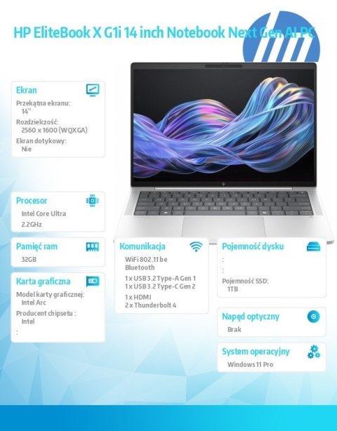 Laptop EliteBook X G1i U7 258V 1TB/32GB/W11P/14 B9ZY1ET