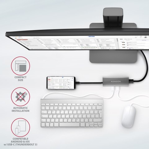 HMC-5G21 Wieloportowy hub USB 5in1, 10Gbps, 2x USB-A + 2x USB-C + HDMI 4K/30Hz, PD 60W, 13cm USB-C kabel