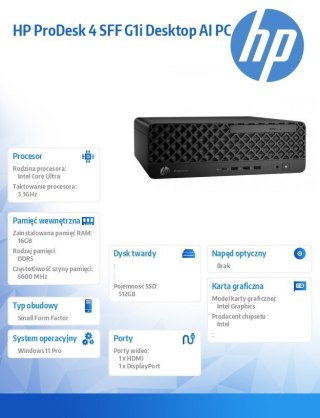 Komputer ProDesk 4 SSF G1i U5-225 512GB/16GB/W11P 9H7U4ET