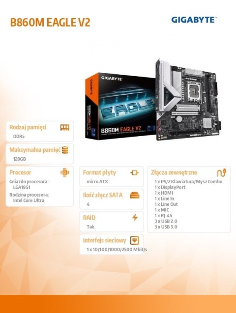 Płyta główna B860M EAGLE v2 s1851 2DDR5 HDMI/DP mATX