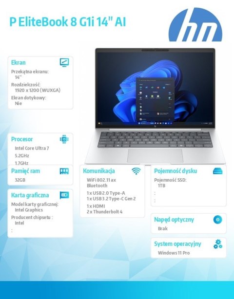 Laptop EliteBook 8 G1i U7-255U 1TB/32/W11P/14 C51GCET