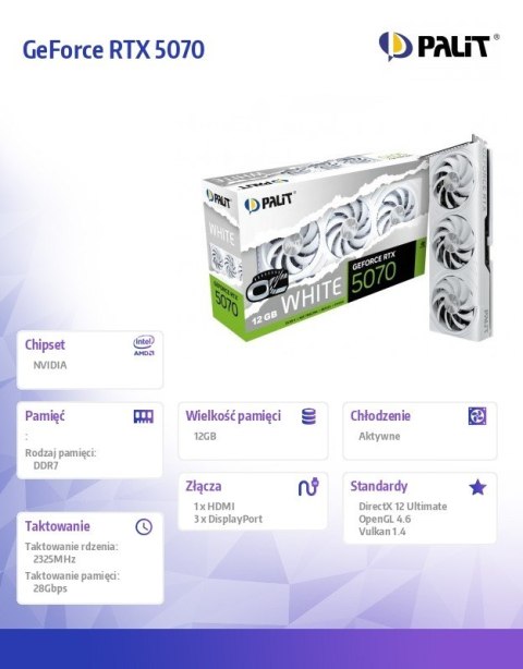 Karta graficzna GeForce RTX 5070 WHITE OC 12GB GDDR7 192bit 3DP/HDMI