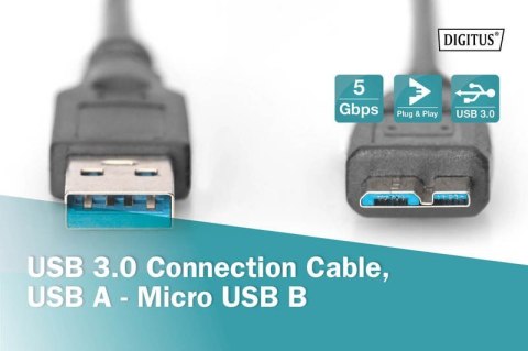 Kabel połączeniowy USB 3.1 Gen.1 SuperSpeed 5Gbps Typ USB A/microUSB B M/M czarny 0,25m Digitus