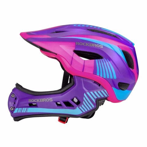 Kask rowerowy dziecięcy z odpinaną szczęką rozmiar S - fioletowo-różowy ROCKBROS
