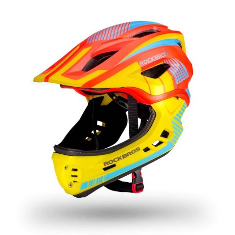 Kask rowerowy dziecięcy z odpinaną szczęką rozmiar S - żółto-pomarańczowy ROCKBROS