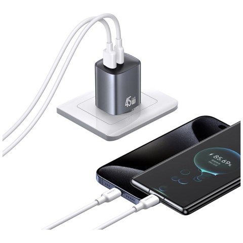 Ładowarka sieciowa T66 45W GaN CC290 USB-A + USB-C Fast charge