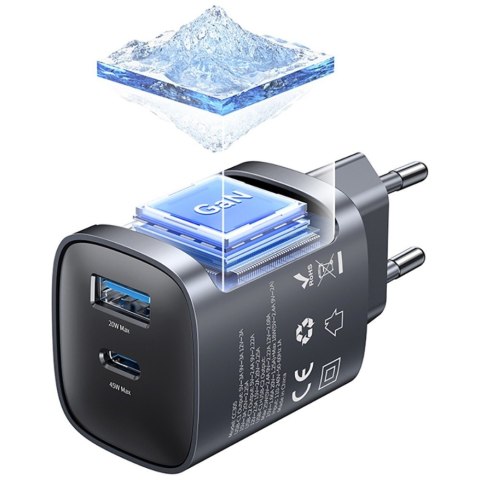 Ładowarka sieciowa T66 45W GaN CC290 USB-A + USB-C Fast charge