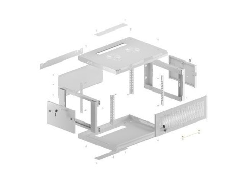 Szafa instalacyjna rack wisząca 19 cali 4U 600x450 drzwi perforowane (flat pack) szara