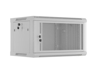 Szafa instalacyjna rack wisząca 19 cali 6U 600x450 drzwi perforowane (flat pack) szara