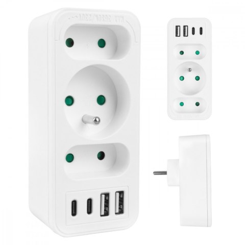 Rozdzielacz na 3 gniazda MCE248 F/W 2xUSB-A 2xUSB-C biały