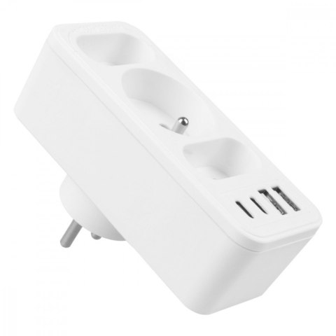 Rozdzielacz na 3 gniazda MCE248 F/W 2xUSB-A 2xUSB-C biały