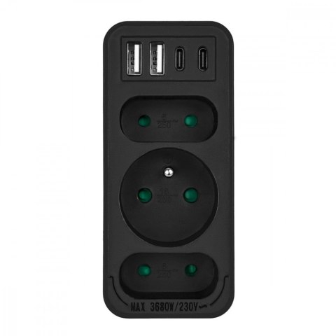 Rozdzielacz na 3 gniazdka MCE248 F/B 2xUSB-A 2xUSB-C czarny