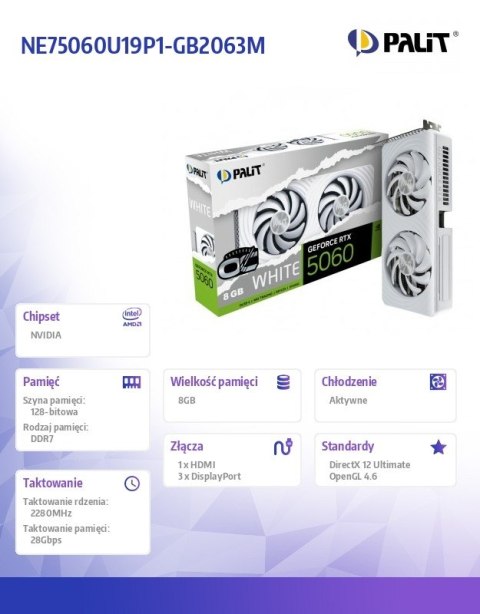 Karta graficzna GeForce RTX 5060 WHITE OC 8GB GDDR7 128bit 3DP/HDMI