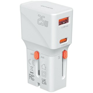 Ładowarka podróżna World Travel 25W USB-C + USB-A Biała