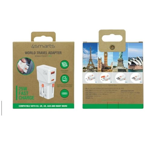 Ładowarka podróżna World Travel 25W USB-C + USB-A Biała