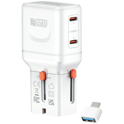 Ładowarka podróżna World Travel 65W USB-C + USB-A Biała