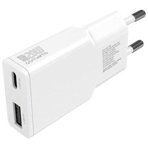 Ładowarka sieciowa PDPlug 20W GaN + USB-C + USB-A + kabel USB-C 1,5m Biała