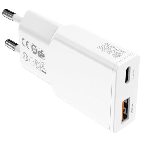 Ładowarka sieciowa PDPlug 20W GaN + USB-C + USB-A + kabel USB-C 1,5m Biała