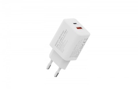 Ładowarka sieciowa 20W | 1x USB-C, 1x USB-A | PD 3.0, QC 3.0 | Biała