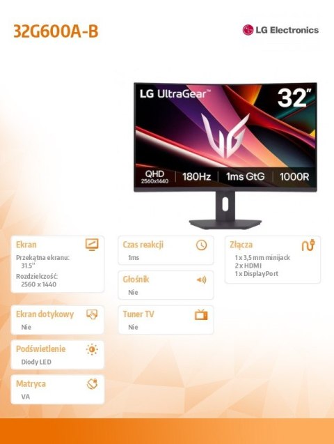 Monitor zakrzywiony 32 cale 32G600A-B