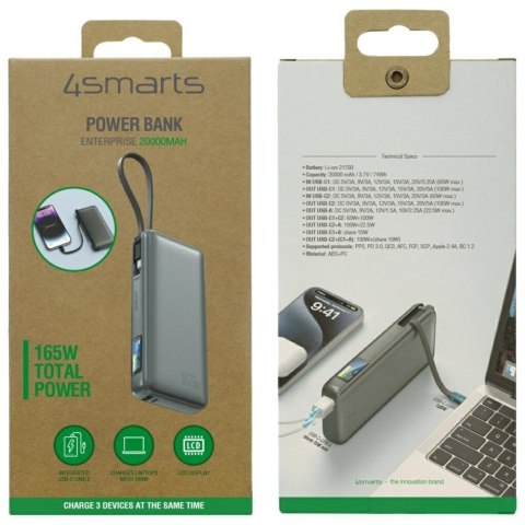 Powerbank Enterprise 20000mAh 165W z wbudowanym kablem USB-C LCD