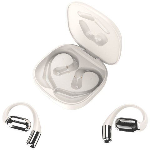 Słuchawki Bluetooth OWS tłumacz AI SkyBuds z ekranem Beżowe