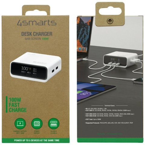 Stacja ładująca Deck 100W GaN 3xUSB-C + 2xUSB-A Biała