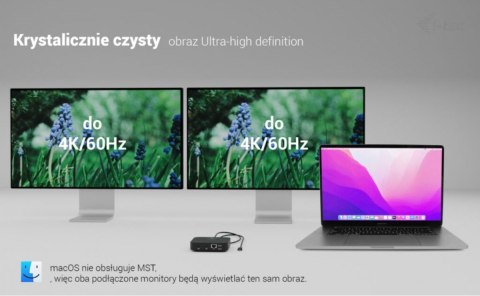 Stacja dokująca USB-C 2x HDMI Dock PD + Ładowarka 100W