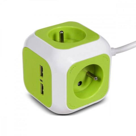 MagicCube poczwórne gniazdko prądowe, 2 wejścia usb 1,4m GB118 GreenBlue