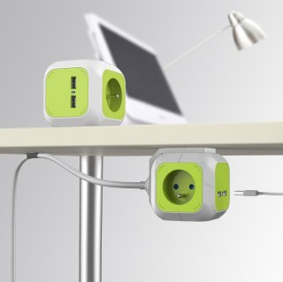 MagicCube poczwórne gniazdko prądowe, 2 wejścia usb 1,4m GB118 GreenBlue