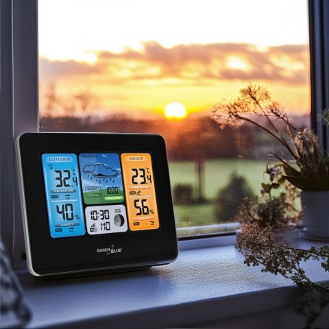 Stacja pogodowa kolorowa WiFi bezprzewodowa GB522 DCF Fazy księżyca GreenBlue