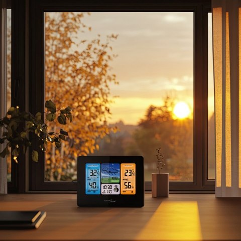 Stacja pogodowa kolorowa WiFi bezprzewodowa GB522 DCF Fazy księżyca GreenBlue