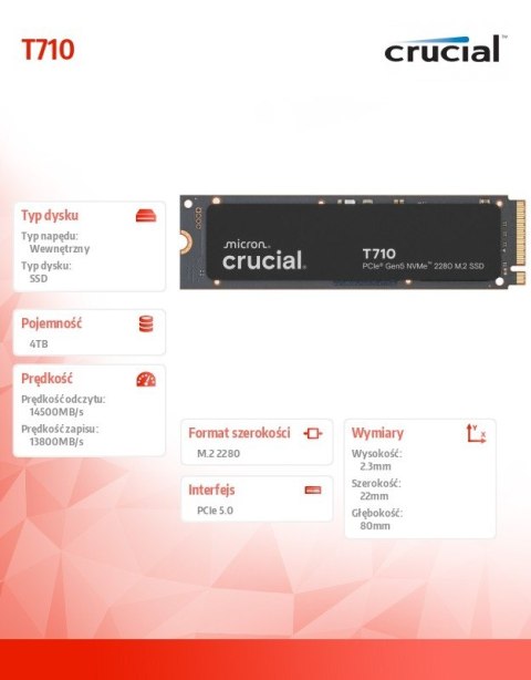 Dysk SSD T710 4TB M.2 NVMe 2280 PCIe 5.0 14500/13800