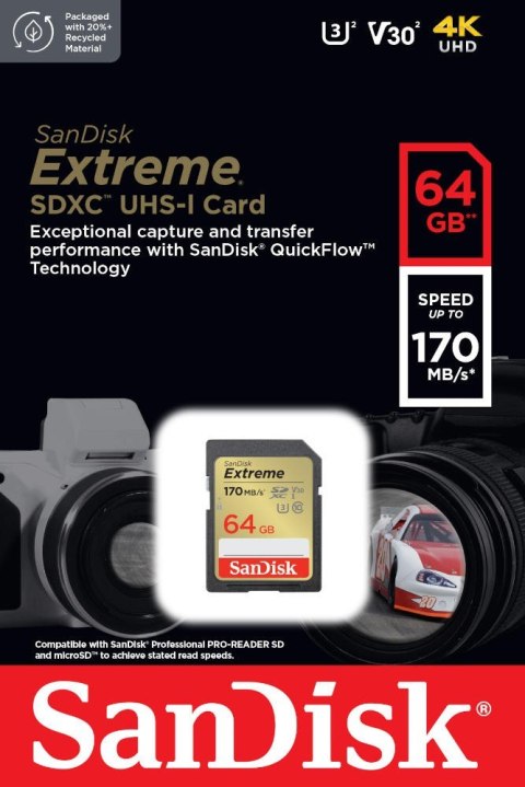 Karta pamięci Extreme SDXC 64GB 170/80 MB/s V30 UHS-I U3