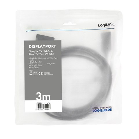 Kabel DisplayPort 1.2 do DVI 3m Czarny LogiLink