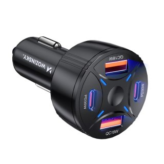 Ładowarka samochodowa 2xUSB-C 2xUSB-A 60W - czarna WOZINSKY