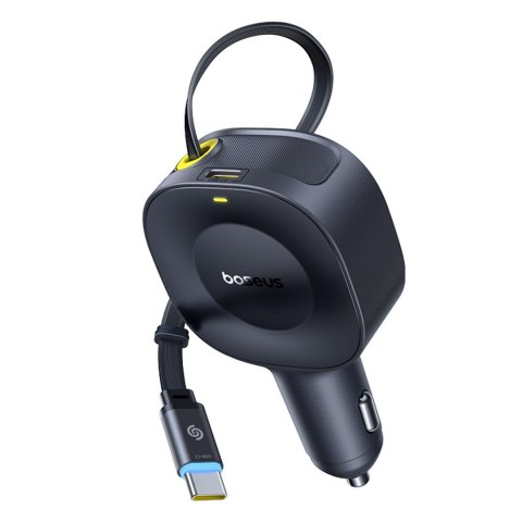 Ładowarka samochodowa USB-C ze zwijanym kablem USB-C 30W - czarna BASEUS