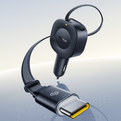Ładowarka samochodowa USB-C ze zwijanym kablem USB-C 30W - czarna BASEUS