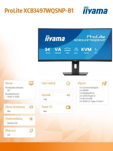 Monitor 34 cale XCB3497WQSNP-B1 + Norton Small Business card 250G PL