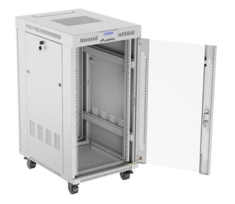Szafa stojąca rack 19 cali 22U 600x800 szara drzwi szklane LCD flack pack